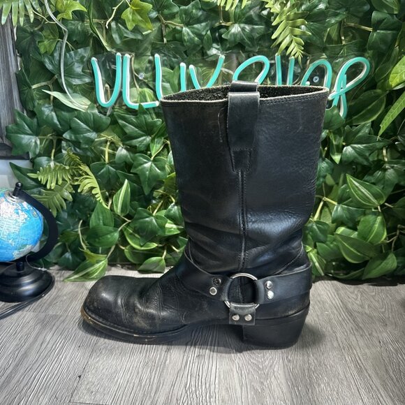 Square Toe Harness Boots Mens Motorcycle Brown Leather 70s Cats Paw Size 9.5